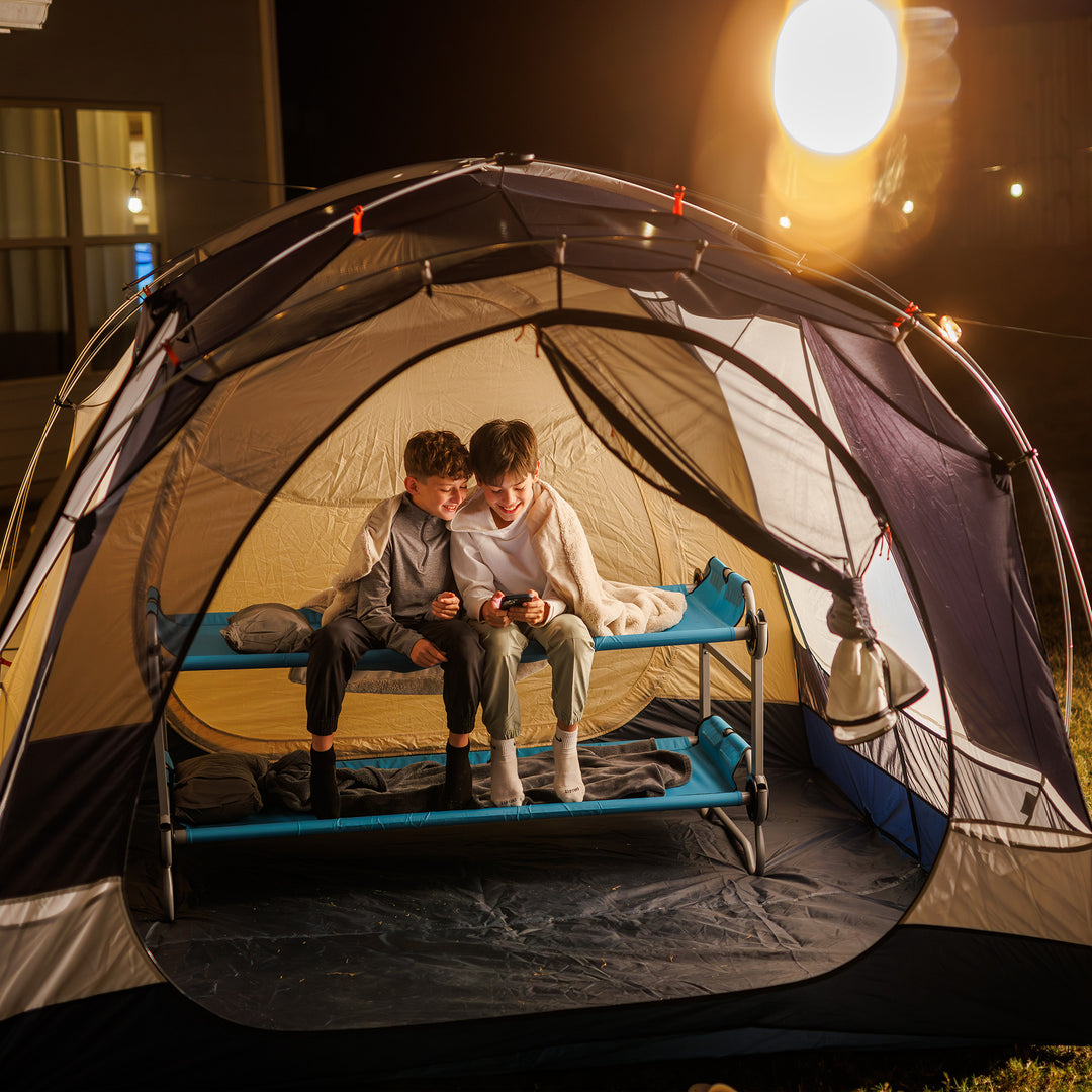 Disc-O-Bed Youth Double Cot Kid-O-Bunk w/ 200 Pound Capacity & Carry Bags, Teal - VMInnovations