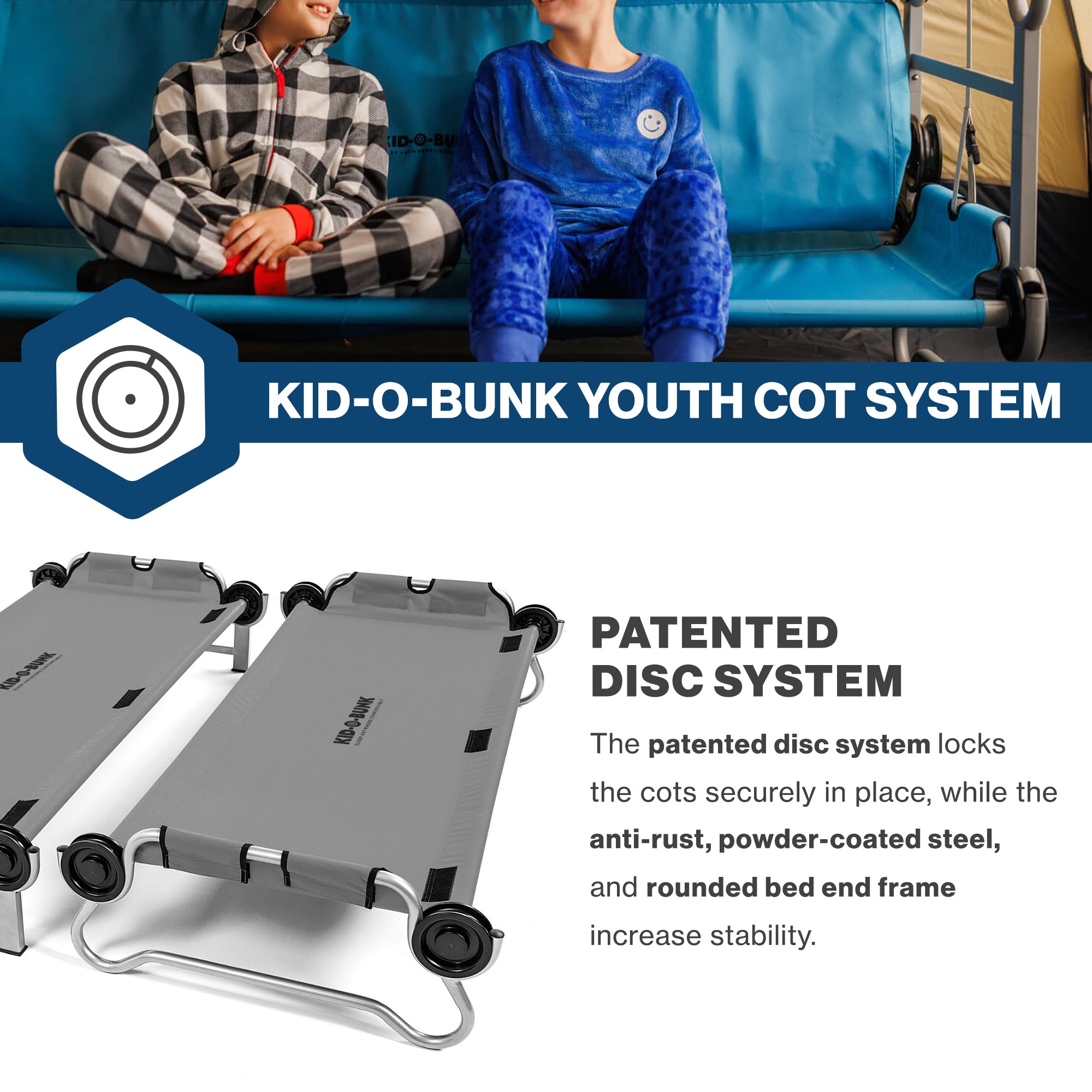 Disc-O-Bed Large Outdoor 2 Person Camping Cots and Youth Double Cot Kid-O-Bunk