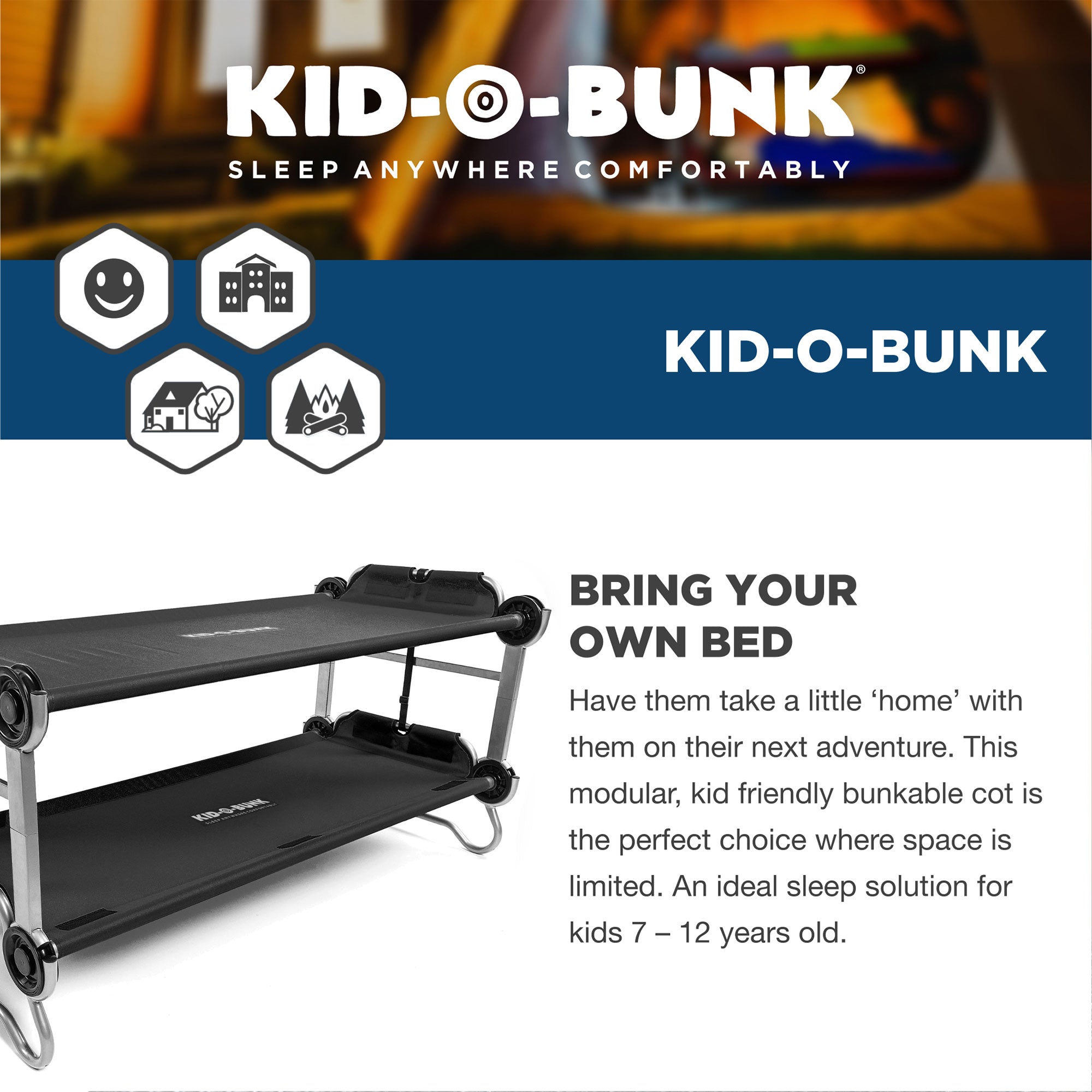 Disc-O-Bed Youth Kid-O-Bunk Benchable Double Cot with Storage Organizers, Black