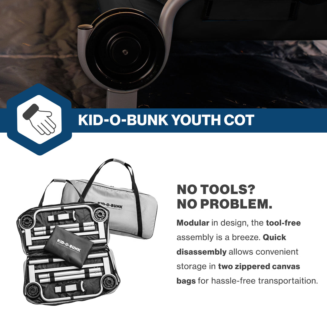 Disc-O-Bed Youth Double Cot Kid-O-Bunk w/ 200 Pound Capacity & Carry Bags, Black - VMInnovations