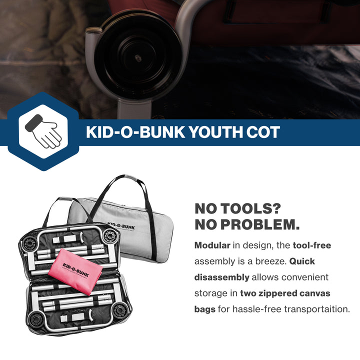 Disc-O-Bed Youth Double Cot Kid-O-Bunk w/ 200 Pound Capacity & Carry Bags, Red - VMInnovations