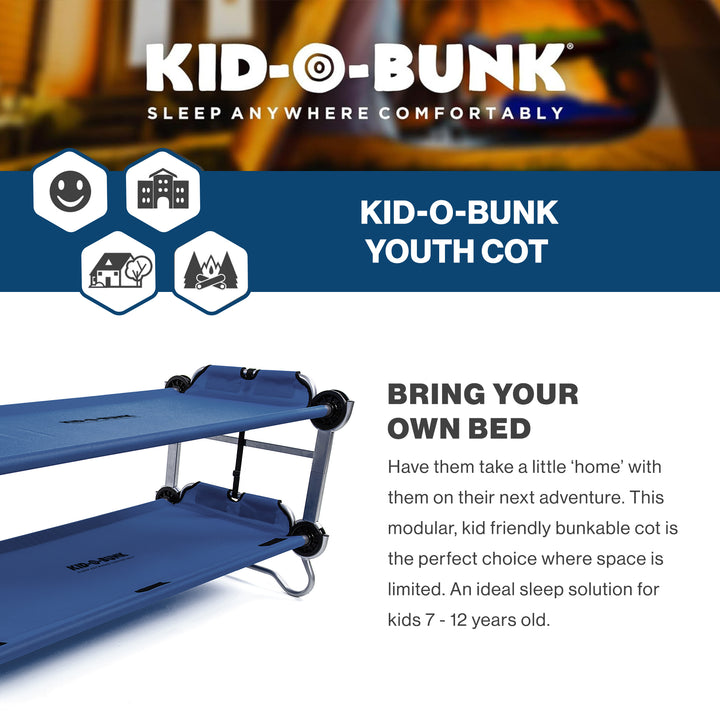 Disc-O-Bed Youth Double Cot Kid-O-Bunk w/ 200 Pound Capacity & Carry Bags, Navy - VMInnovations