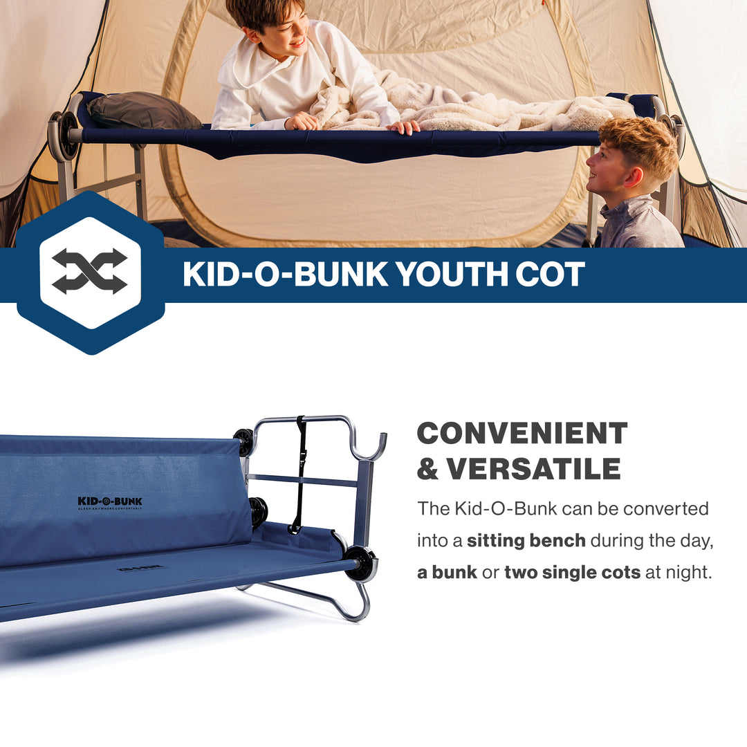 Disc-O-Bed Youth Double Cot Kid-O-Bunk w/ 200 Pound Capacity & Carry Bags, Navy - VMInnovations