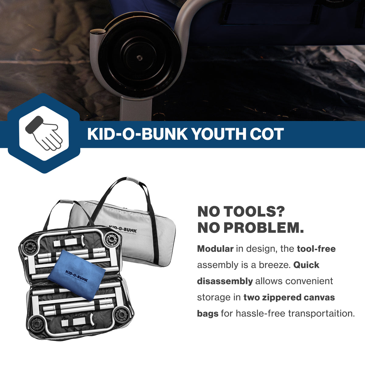 Disc-O-Bed Youth Double Cot Kid-O-Bunk w/ 200 Pound Capacity, Navy (Open Box) - VMInnovations