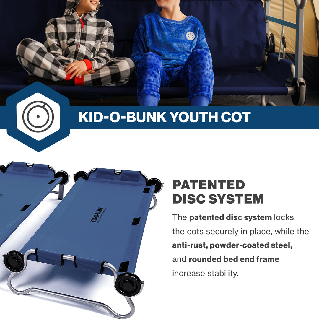 Disc-O-Bed Youth Double Cot Kid-O-Bunk w/ 200 Pound Capacity & Carry Bags, Navy - VMInnovations