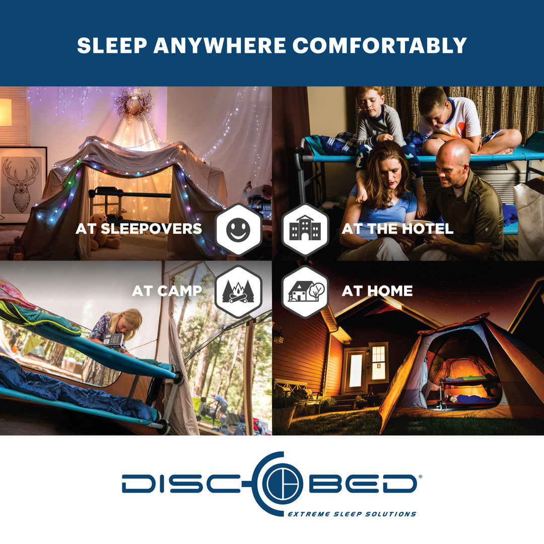 Disc-O-Bed Youth Double Cot Kid-O-Bunk w/ 200 Pound Capacity & Carry Bags, Navy - VMInnovations