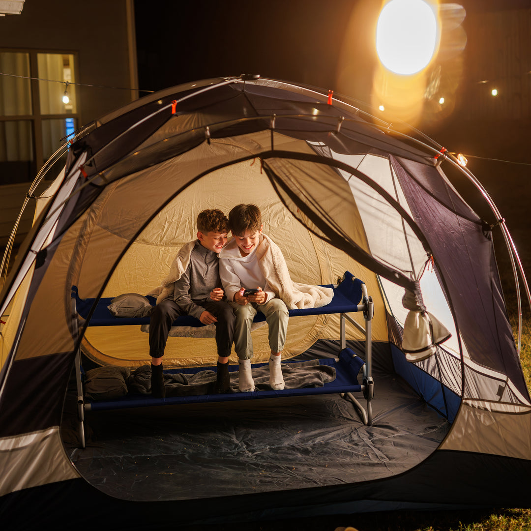 Disc-O-Bed Youth Double Cot Kid-O-Bunk w/ 200 Pound Capacity & Carry Bags, Navy - VMInnovations