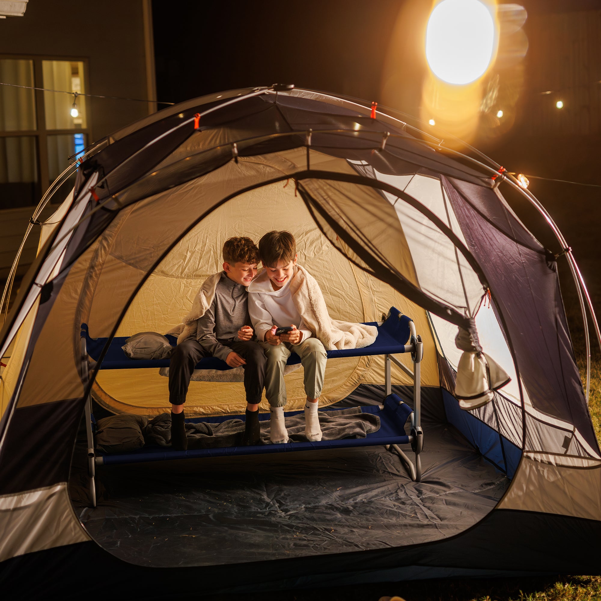 Disc-O-Bed Youth Double Cot Kid-O-Bunk w/ 200 Pound Capacity & Carry Bags, Navy - VMInnovations