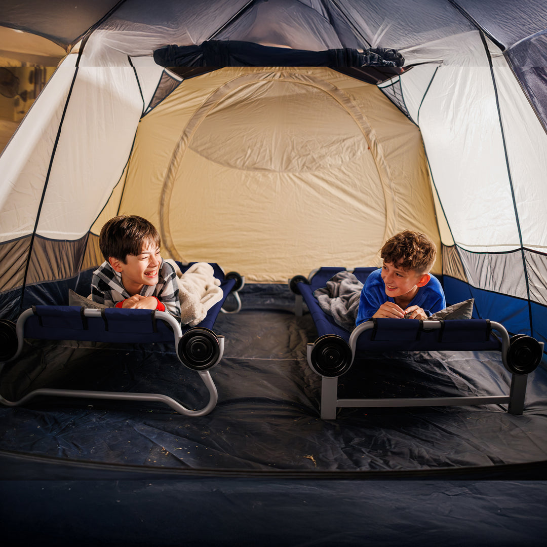 Disc-O-Bed Youth Double Cot Kid-O-Bunk w/ 200 Pound Capacity & Carry Bags, Navy - VMInnovations
