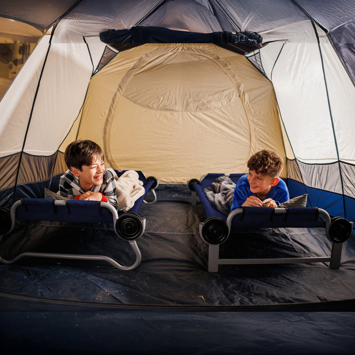 Disc-O-Bed Youth Double Cot Kid-O-Bunk w/ 200 Pound Capacity & Carry Bags, Navy - VMInnovations
