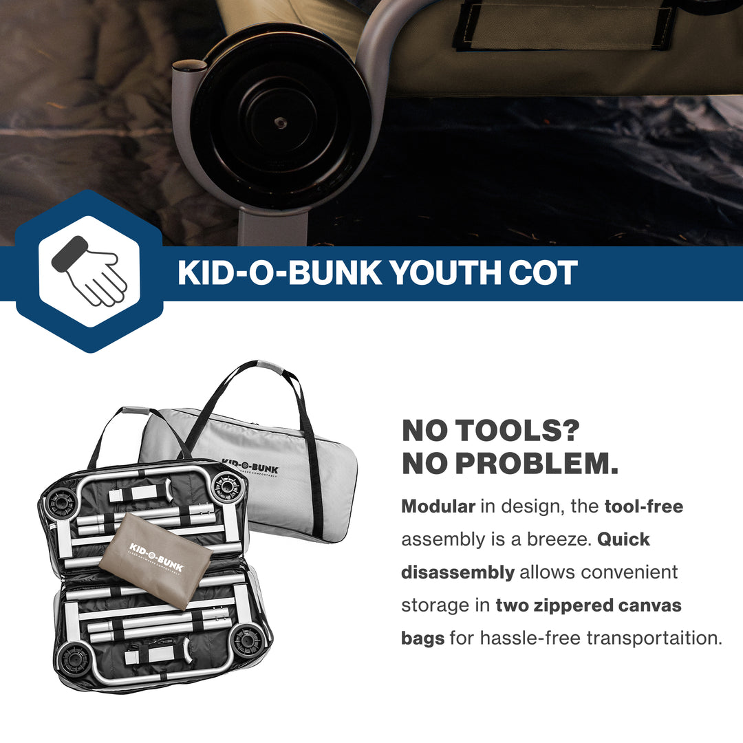 Disc-O-Bed Youth Double Cot Kid-O-Bunk w/ 200 Pound Capacity & Carry Bags, Tan - VMInnovations
