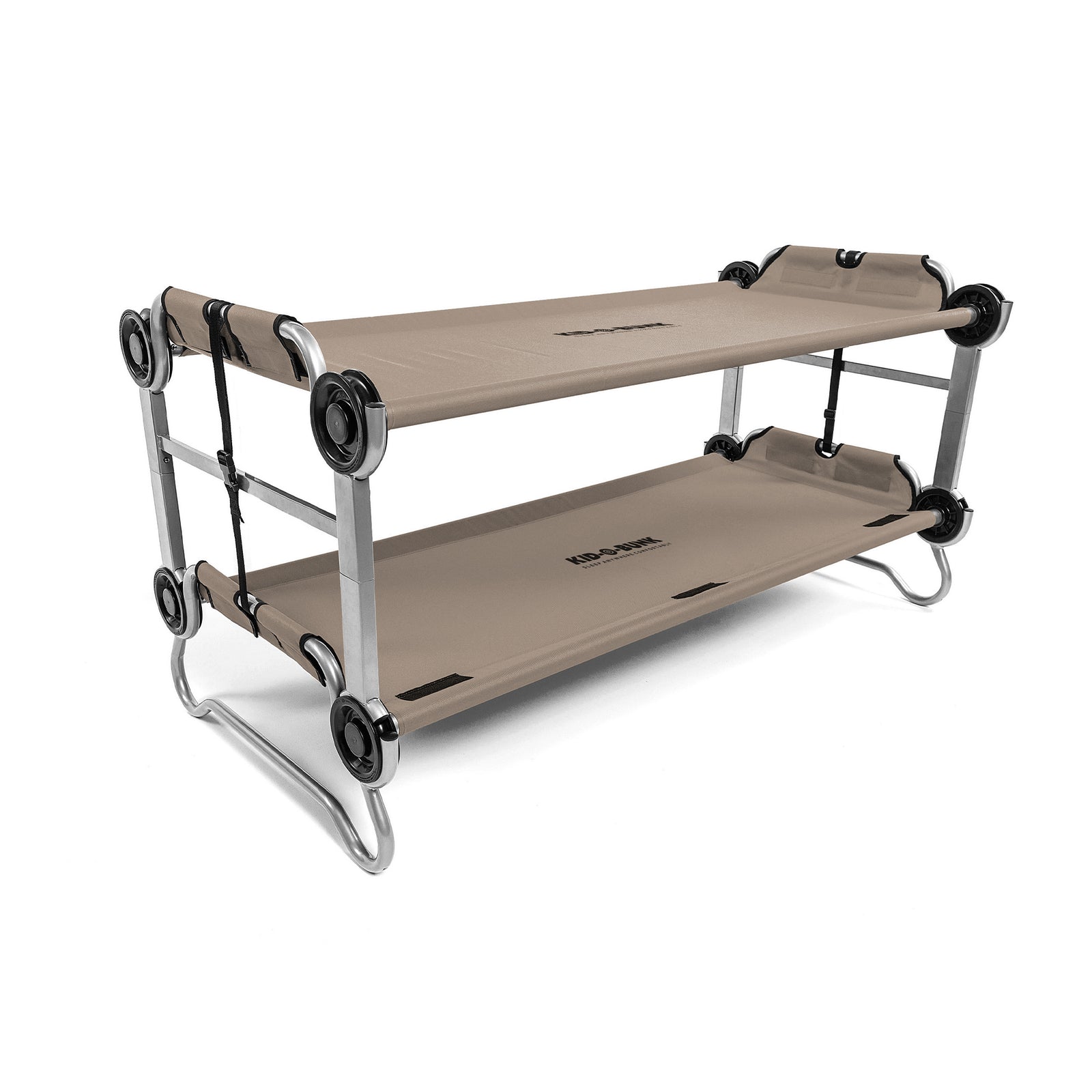 Disc-O-Bed Youth Double Cot Kid-O-Bunk w/ 200 Pound Capacity & Carry Bags, Tan - VMInnovations