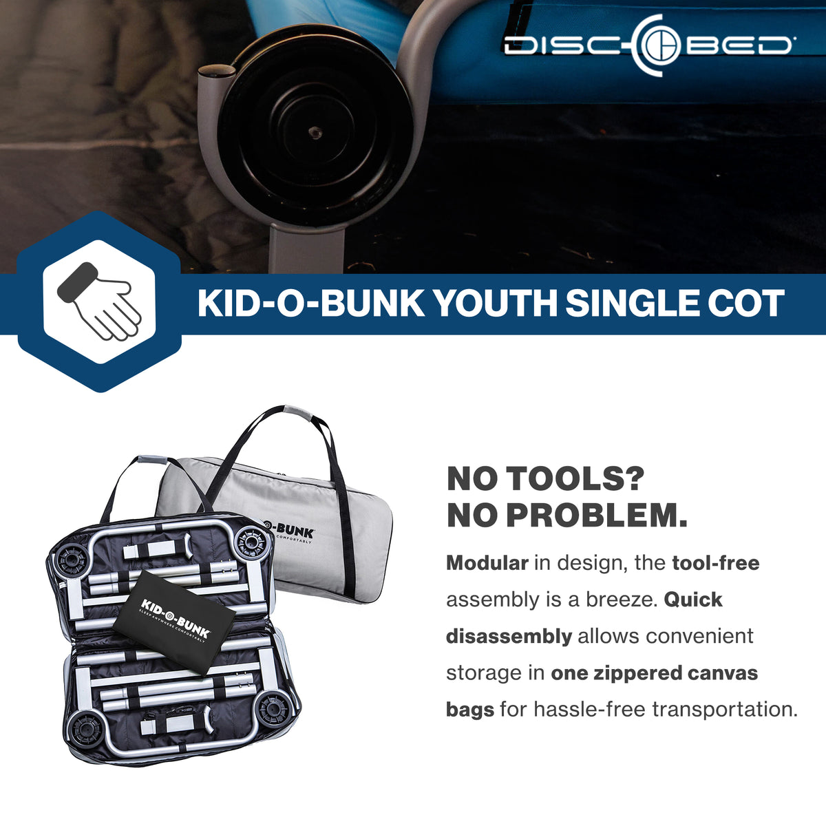 Disc-O-Bed Youth Single Cot Kid-O-Bed, Portable Bunk w/Travel Bag (Open Box)