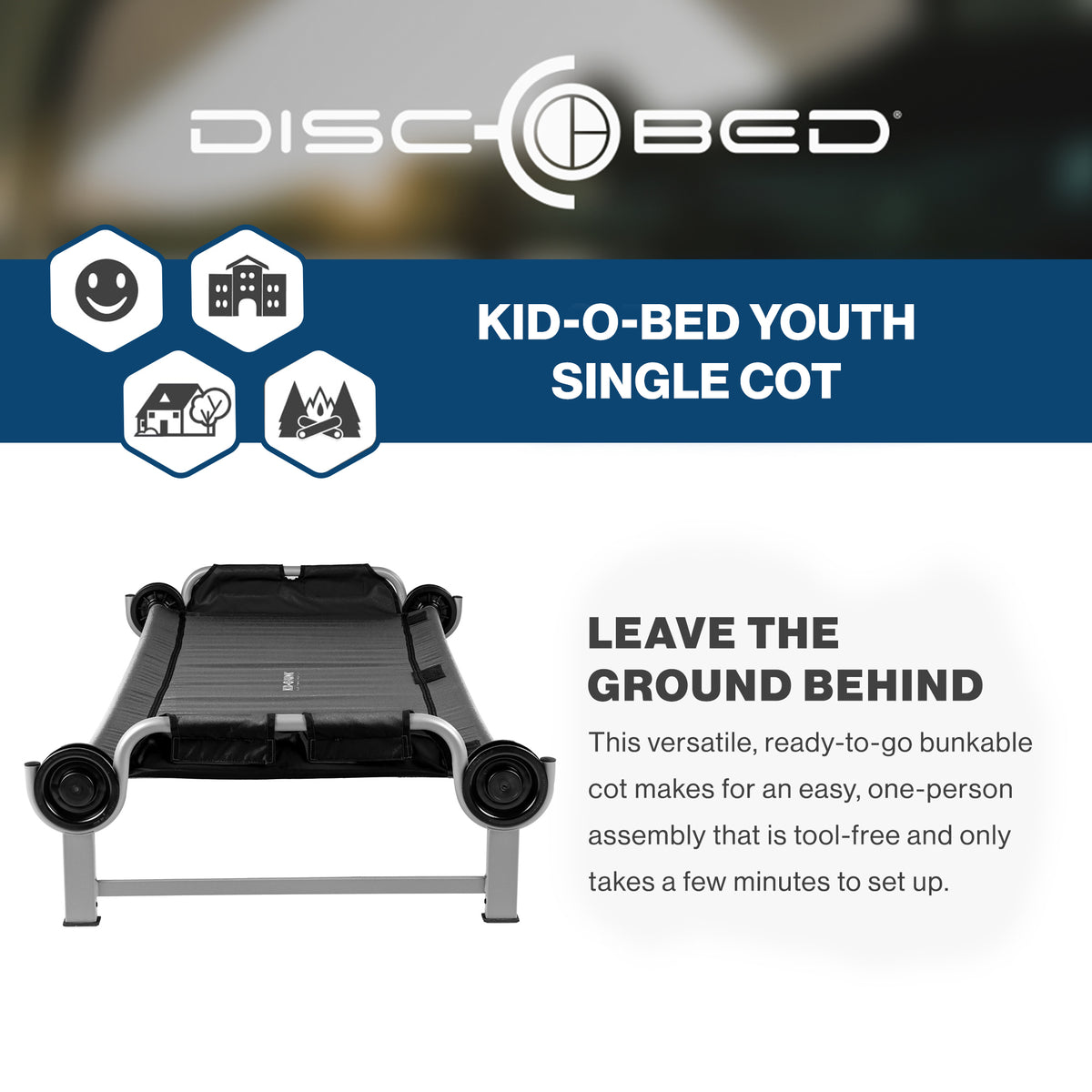 Disc-O-Bed Youth Single Cot Kid-O-Bed w/ Storage Organizer & Carry Bag(Open Box) - VMInnovations