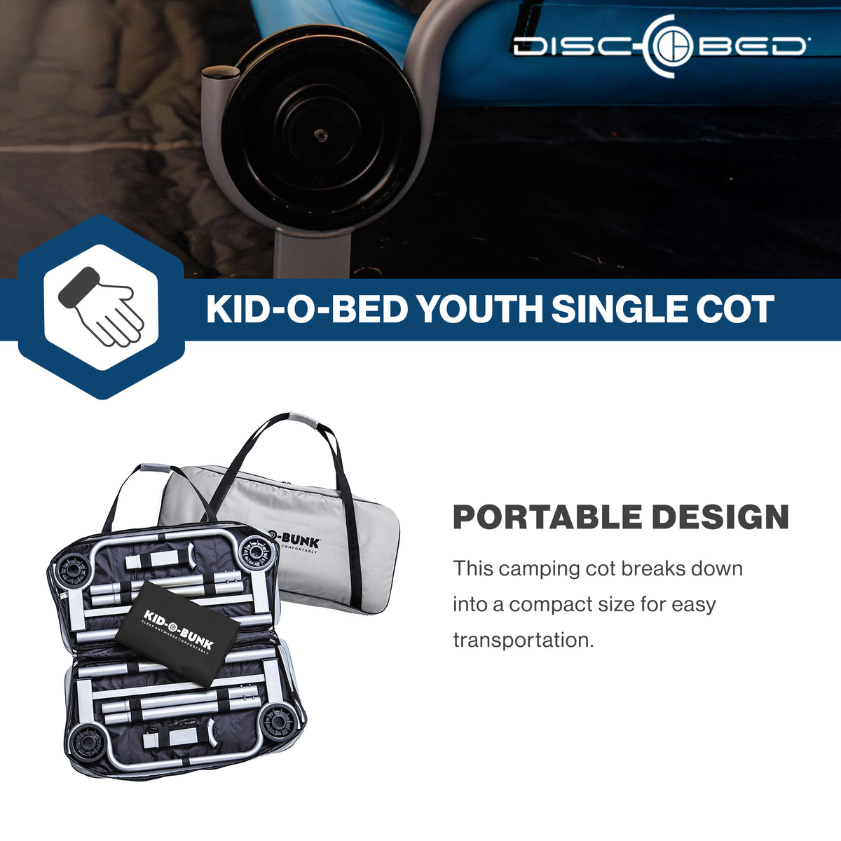 Disc-O-Bed Youth Single Cot Kid-O-Bed w/ Storage Organizer & Carry Bag(Open Box) - VMInnovations