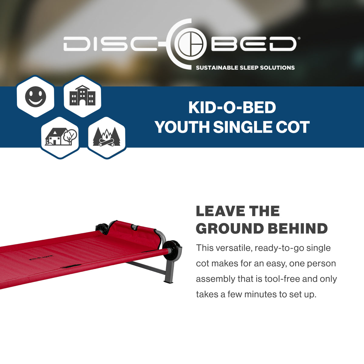 Disc-O-Bed Youth Single Cot Kid-O-Bed w Storage Organizer & Carry Bag (Open Box)