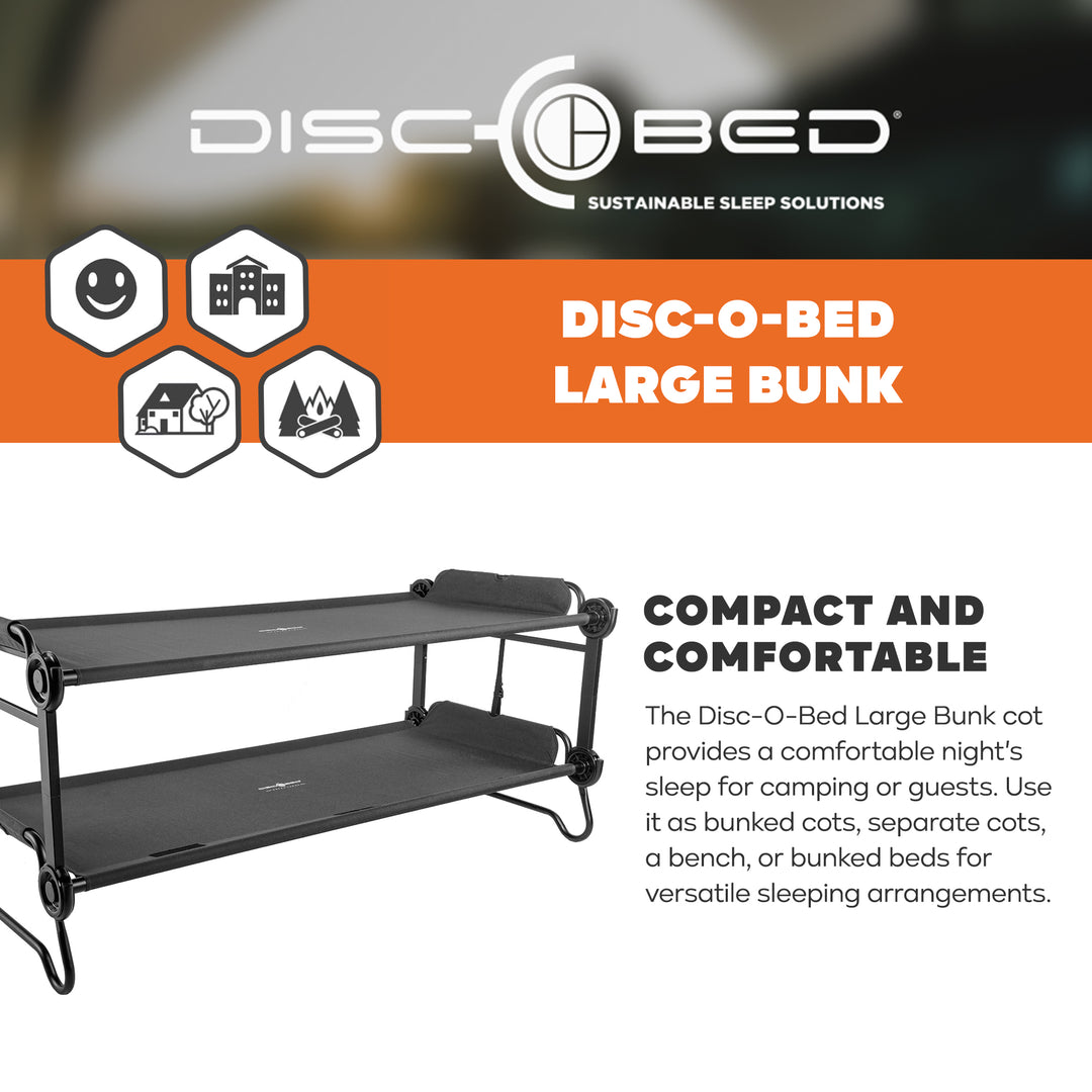 Disc-O-Bed Large Outdoor Convertible 2 Person Portable Camping Bunk Cots, Black - VMInnovations