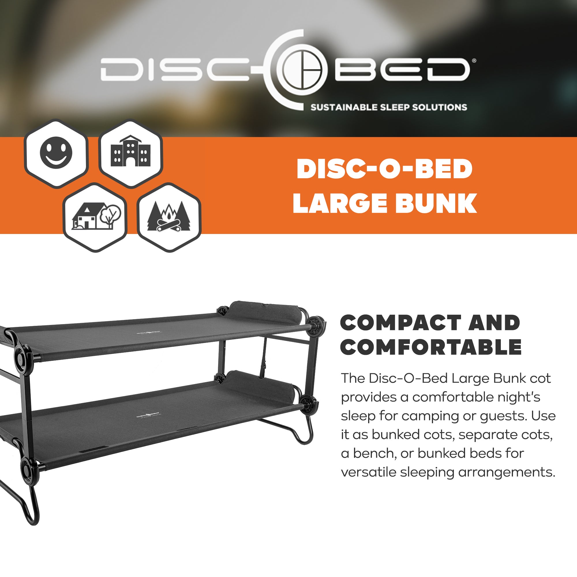 Disc-O-Bed Large Outdoor Convertible 2 Person Portable Camping Bunk Cots, Black - VMInnovations