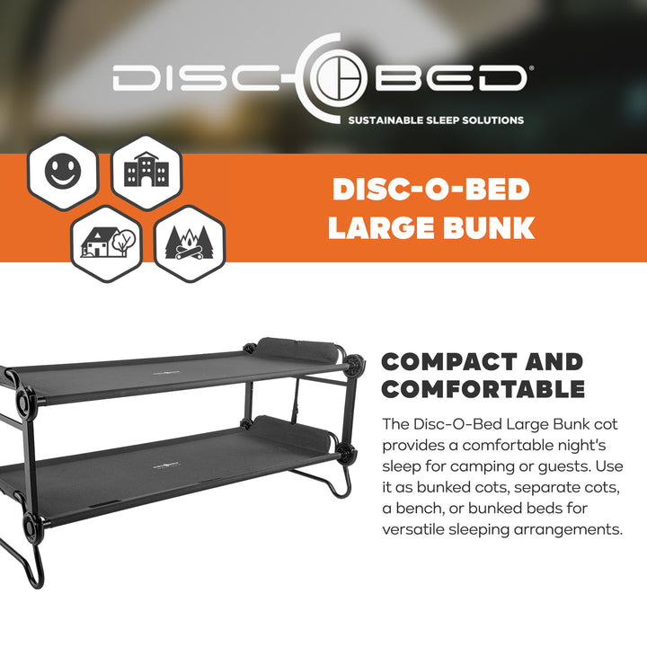 Disc-O-Bed Large Outdoor Convertible 2 Person Portable Camping Bunk Cots, Black - VMInnovations