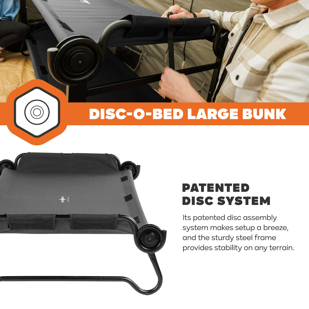 Disc-O-Bed Large Outdoor Convertible 2 Person Portable Camping Bunk Cots, Black - VMInnovations