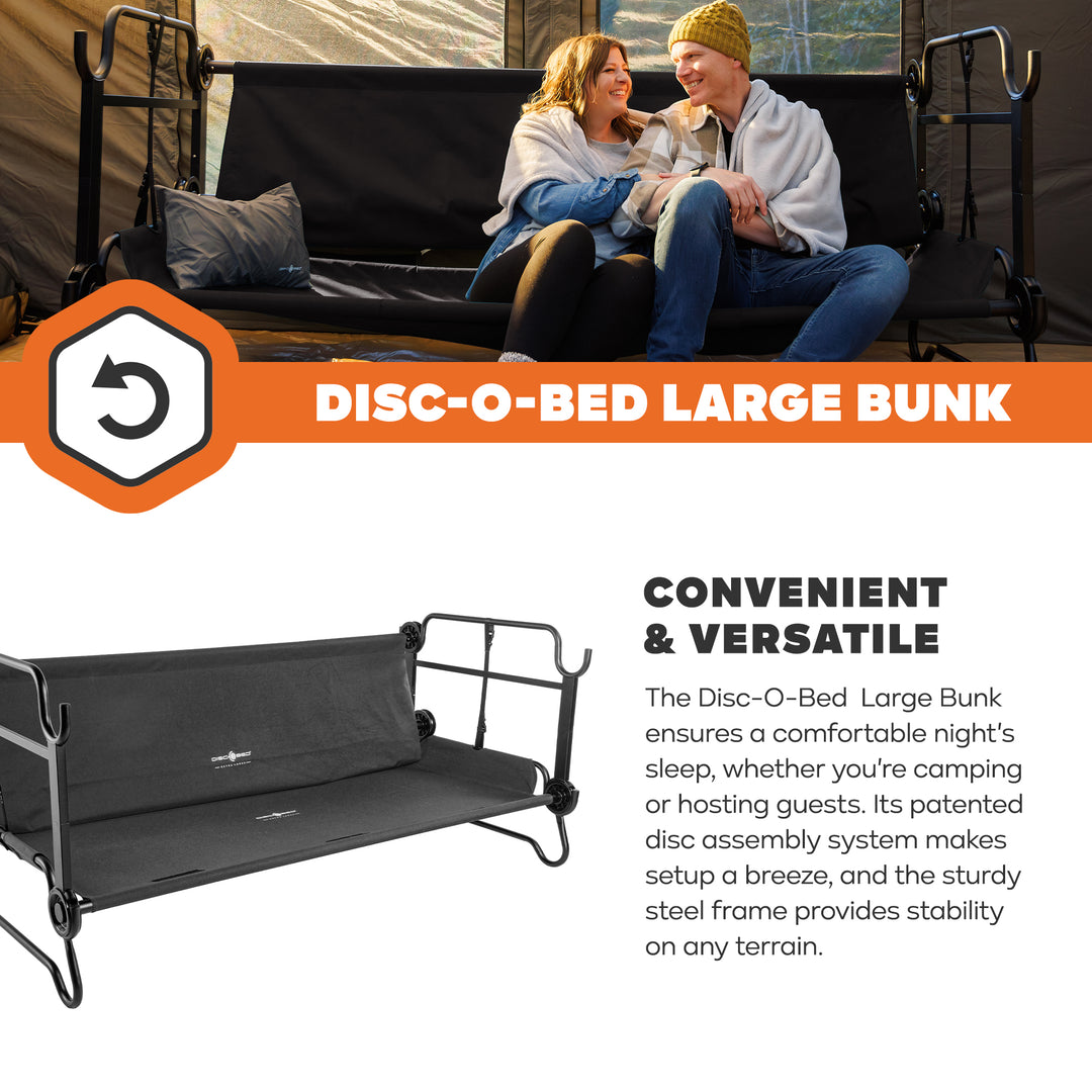 Disc-O-Bed Large Outdoor Convertible 2 Person Portable Camping Bunk Cots, Black - VMInnovations