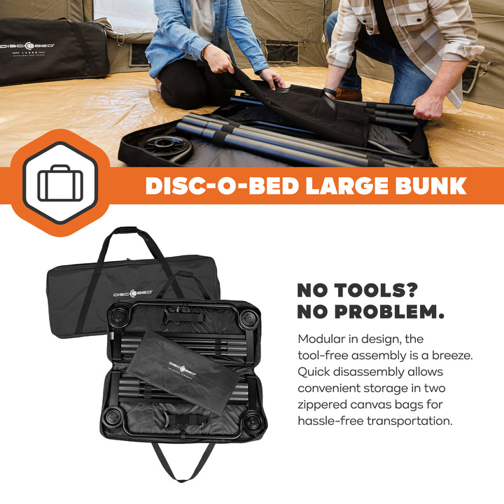 Disc-O-Bed Large Outdoor Convertible 2 Person Portable Camping Bunk Cots, Black - VMInnovations
