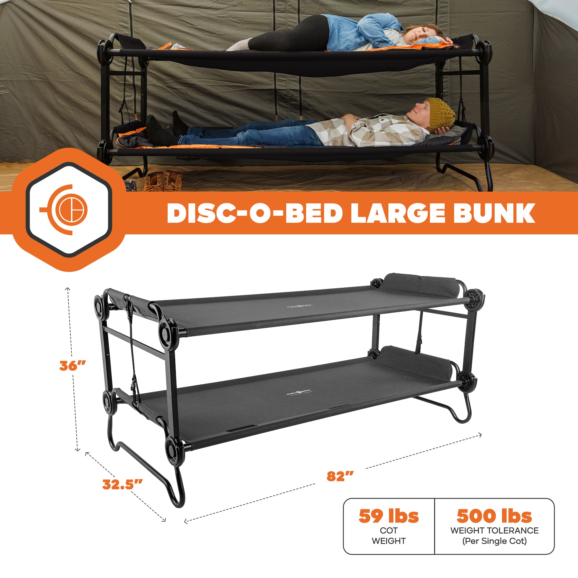 Disc-O-Bed Large Outdoor Convertible 2 Person Portable Camping Bunk (For Parts) - VMInnovations