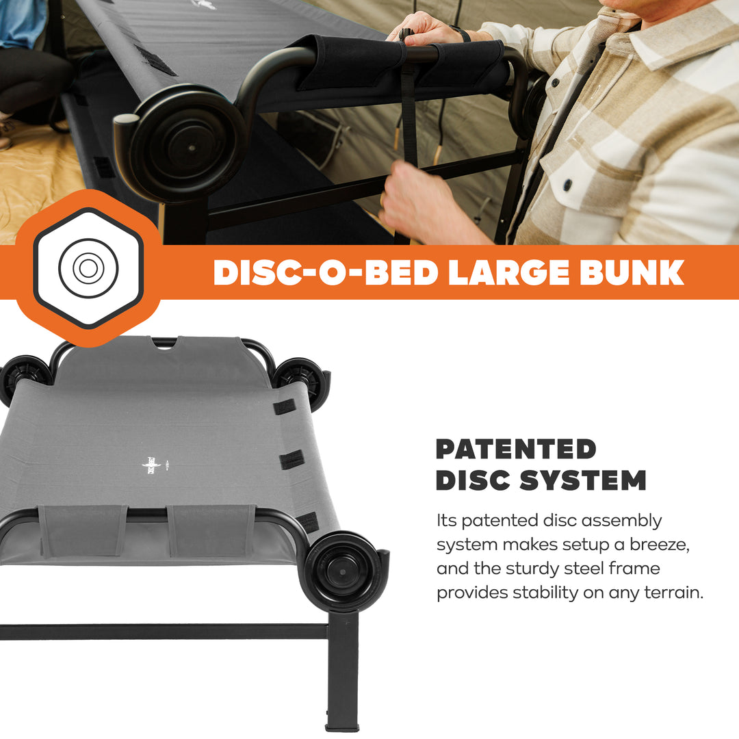 Disc-O-Bed Large Outdoor Convertible 2 Person Portable Camping Bunk Cots, Grey - VMInnovations