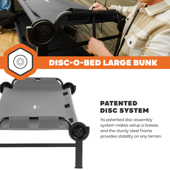 Disc-O-Bed Large Outdoor Convertible 2 Person Portable Camping Bunk Cots, Grey - VMInnovations