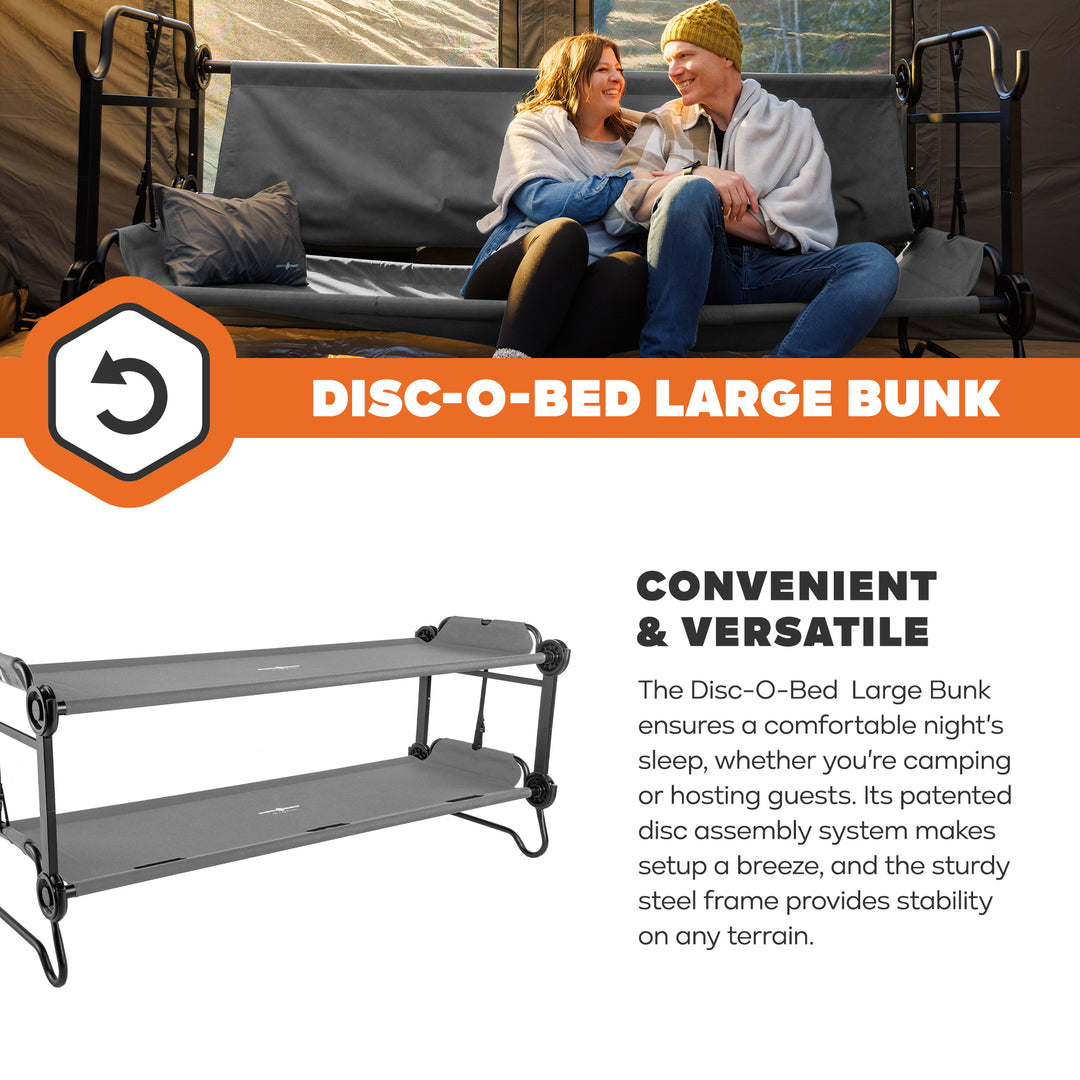 Disc-O-Bed Large Outdoor Convertible 2 Person Portable Camping Bunk Cots, Grey - VMInnovations