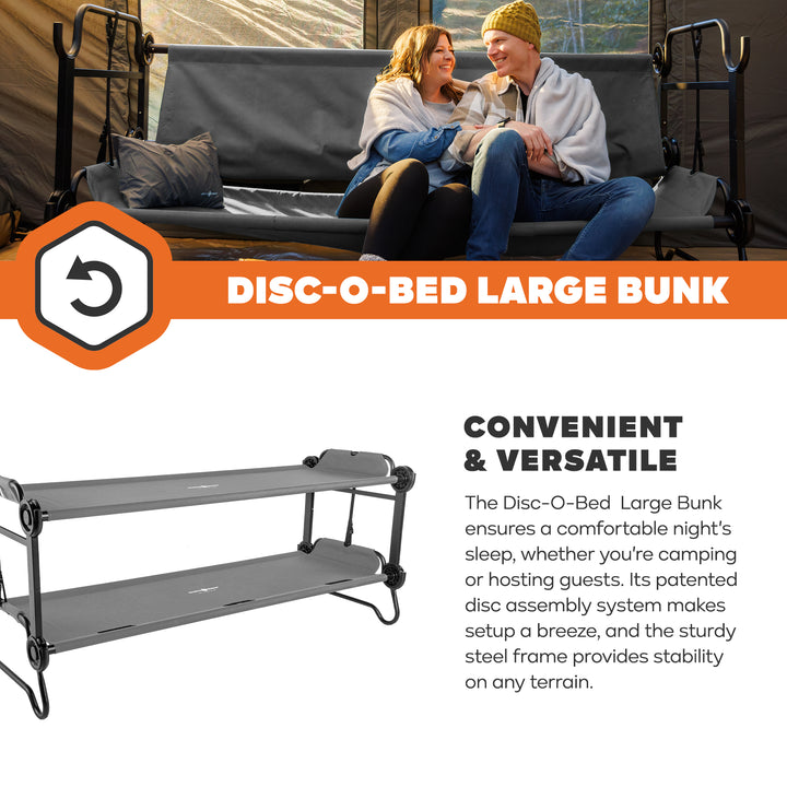 Disc-O-Bed Large Outdoor Convertible 2 Person Portable Camping Bunk Cots, Grey - VMInnovations