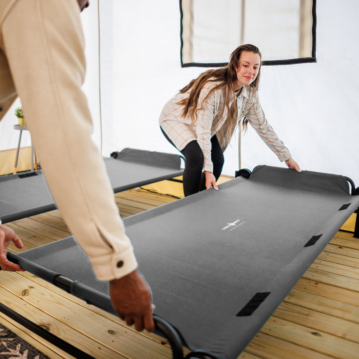 Disc-O-Bed Large Outdoor Convertible 2 Person Portable Camping Bunk Cots, Grey - VMInnovations