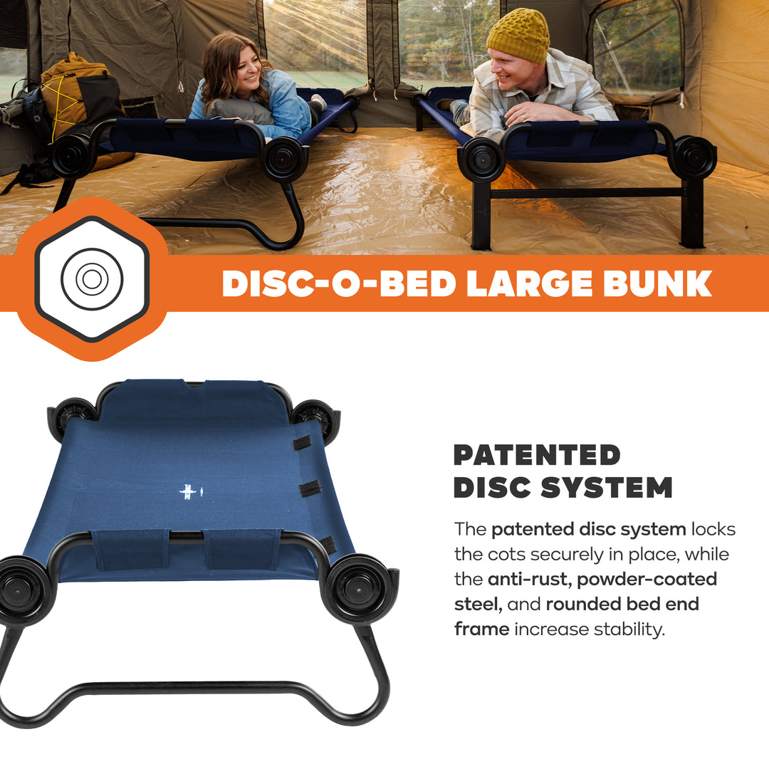Disc-O-Bed Large Outdoor Convertible 2 Person Portable Camping Bunk Cots, Navy - VMInnovations