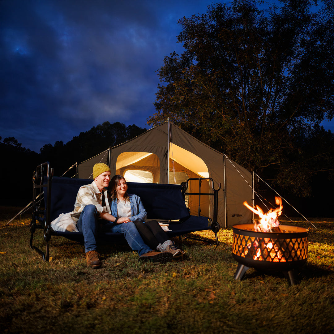 Disc-O-Bed Large Outdoor Convertible 2 Person Portable Camping Bunk Cots, Navy - VMInnovations