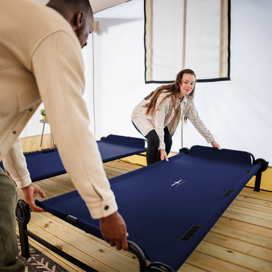 Disc-O-Bed Large Outdoor Convertible 2 Person Portable Camping Bunk Cots, Navy - VMInnovations