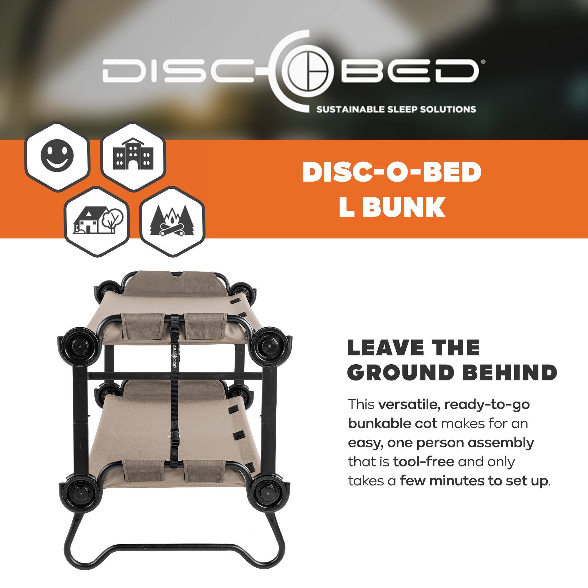 Disc-O-Bed Large Outdoor 2 Person Camping Cots and Youth Double Cot Kid-O-Bunk