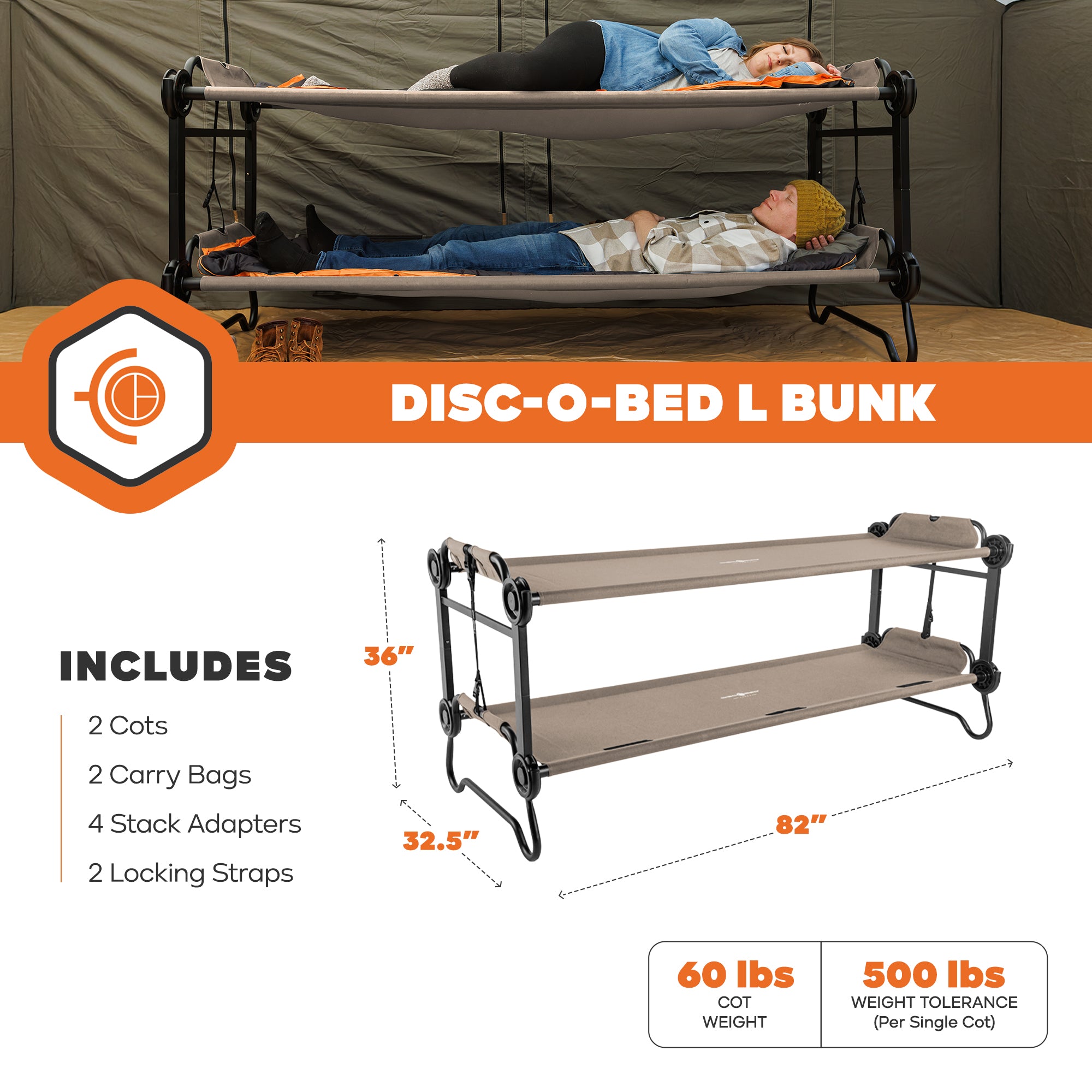 Disc-O-Bed Outdoor Convertible 2 Person Portable Camping Bunk Cots(For Parts)