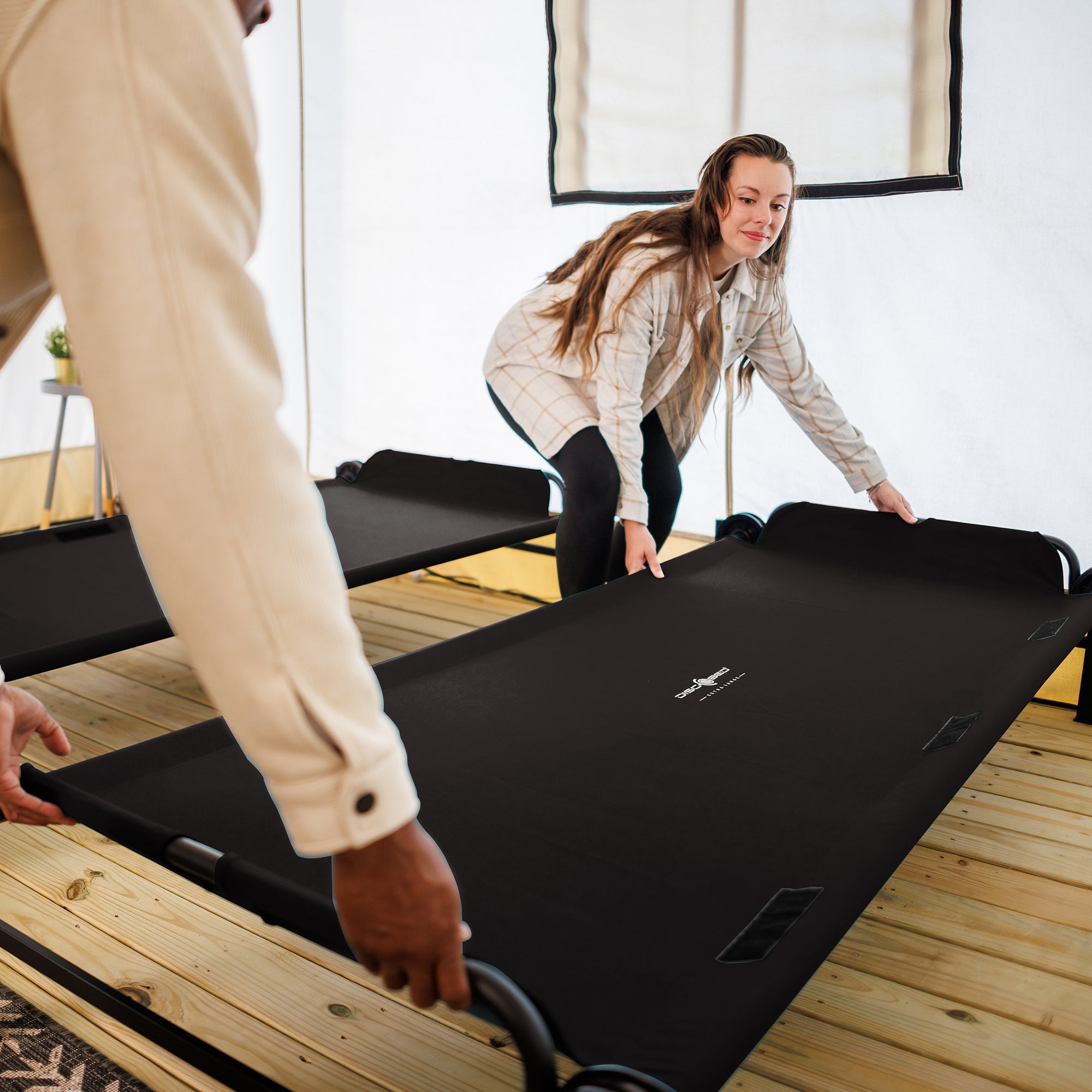 Disc-O-Bed Single Cot, Portable Sleep Solution for Tents & Cabins, Black, Large