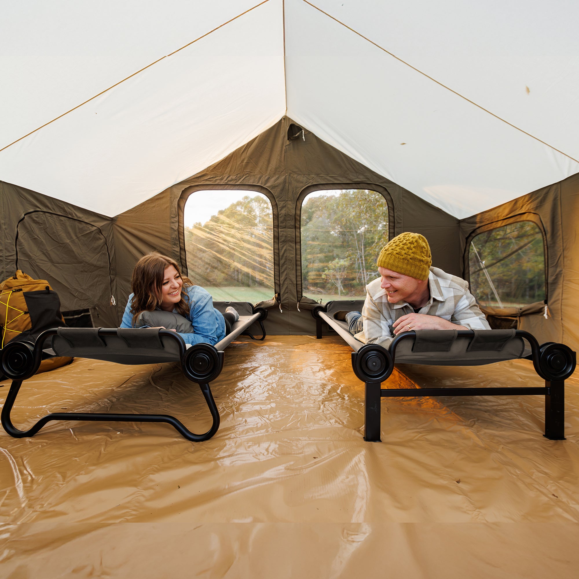 Disc-O-Bed Single Cot, Portable Sleep Solution for Tents & Cabins, Tan, Large