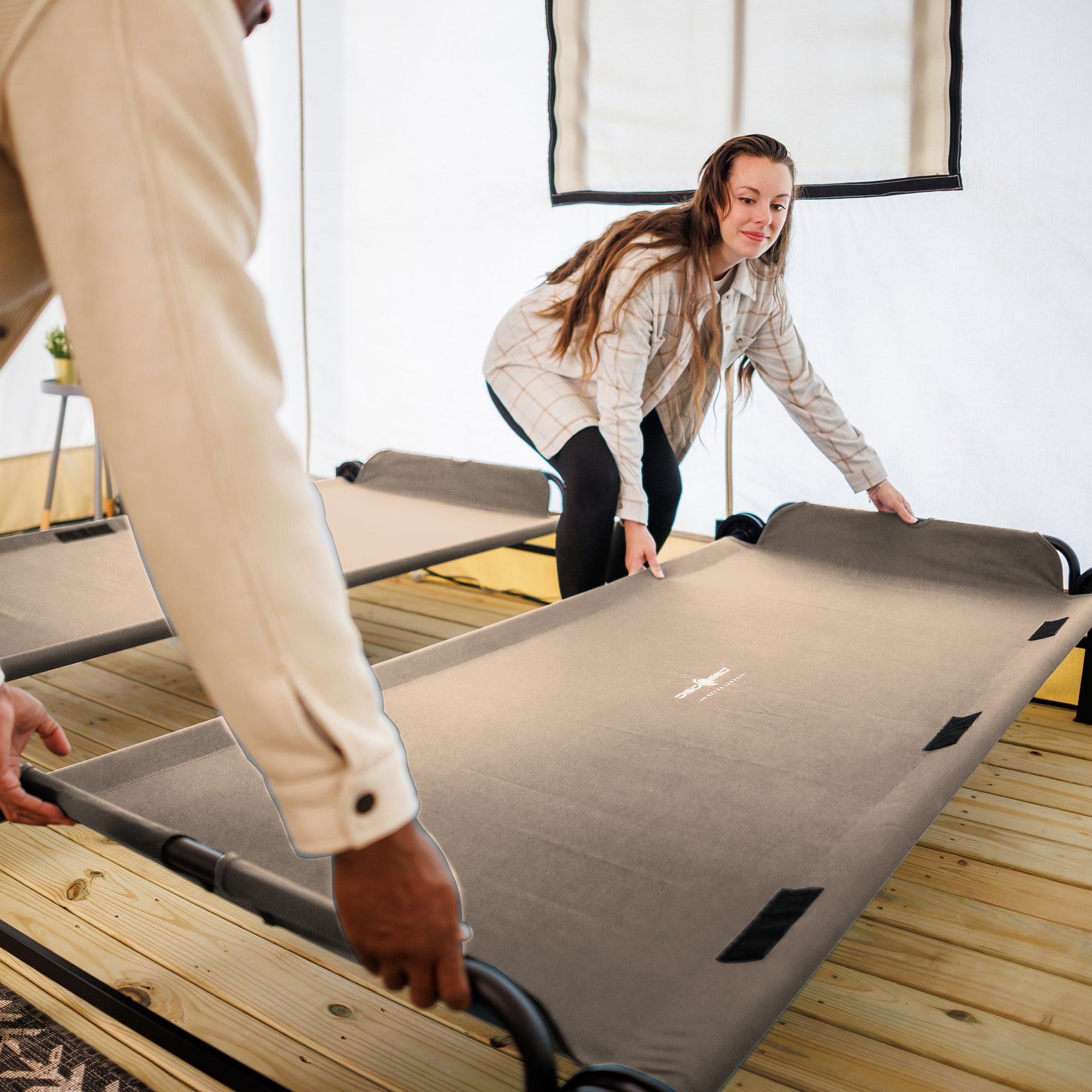 Disc-O-Bed Single Cot, Portable Sleep Solution for Tents & Cabins, Tan, Large - VMInnovations