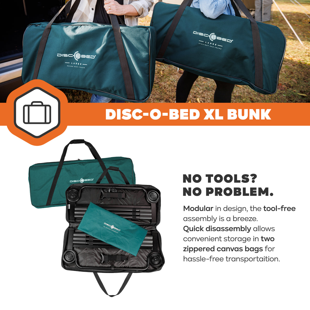 Disc-O-Bed Extra Large Outdoor Convertible 2 Person Camping Cots, (Open Box)