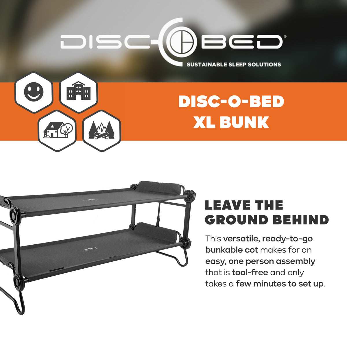 Disc-O-Bed Outdoor Convertible 2 Person Portable Camping Cots, Black (Open Box)