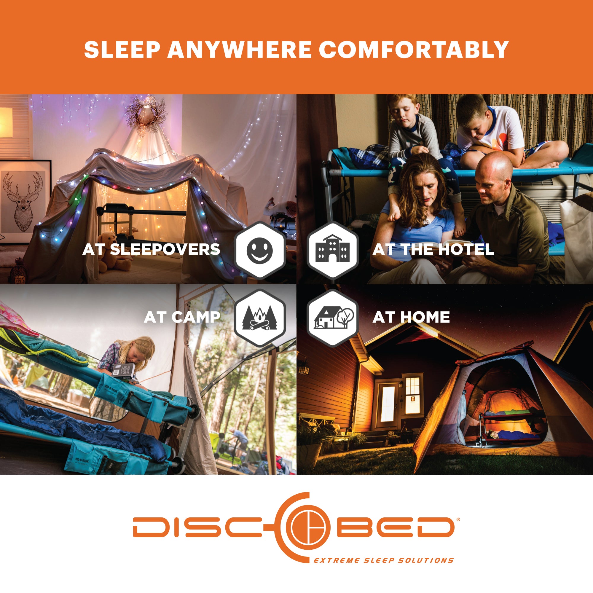 Disc-O-Bed Extra Large Outdoor Convertible 2 Person Portable Camping Cots, Black - VMInnovations
