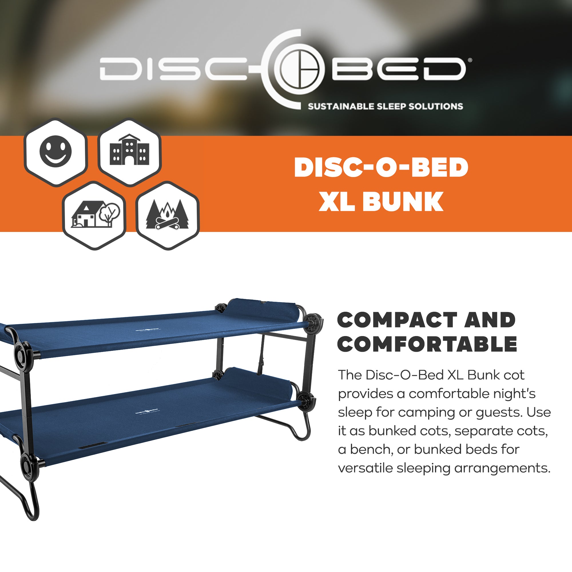 Disc-O-Bed Extra Large Outdoor Convertible 2 Person Portable Camping Cots, Navy (For Parts)