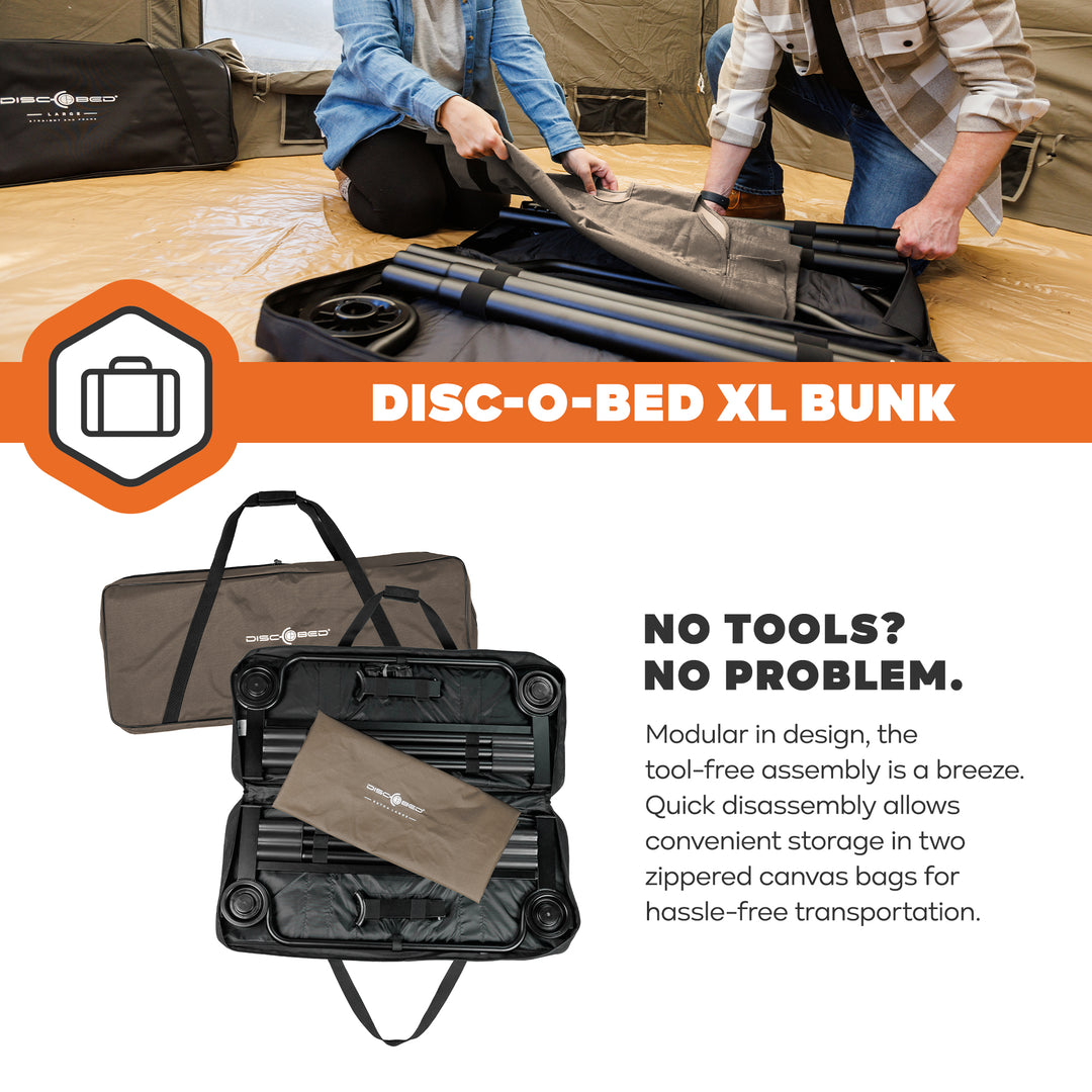Disc-O-Bed Extra Large Outdoor Convertible 2 Person Portable Camping Cots, Tan - VMInnovations