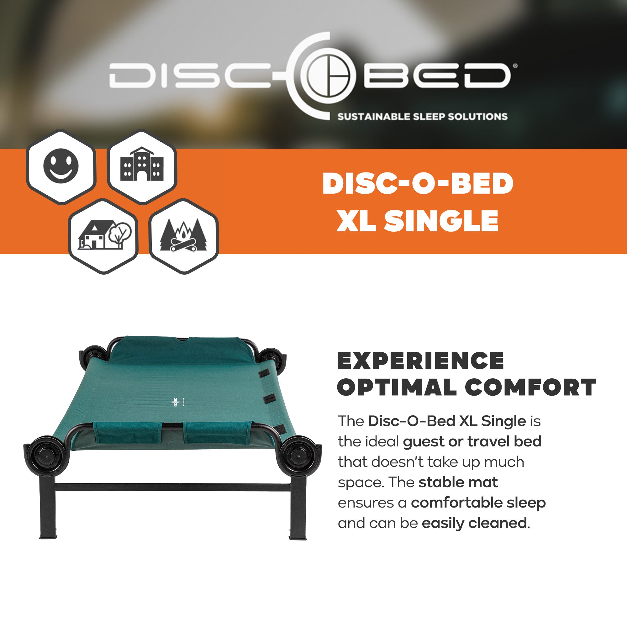 Disc-O-Bed Single Cot, Portable Sleep Solution for Tents & Cabins, Green, XL