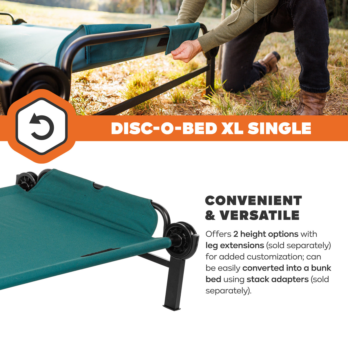 Disc-O-Bed Cot, Portable Sleep Solution for Tents & Cabins, Green, XL (Open Box)