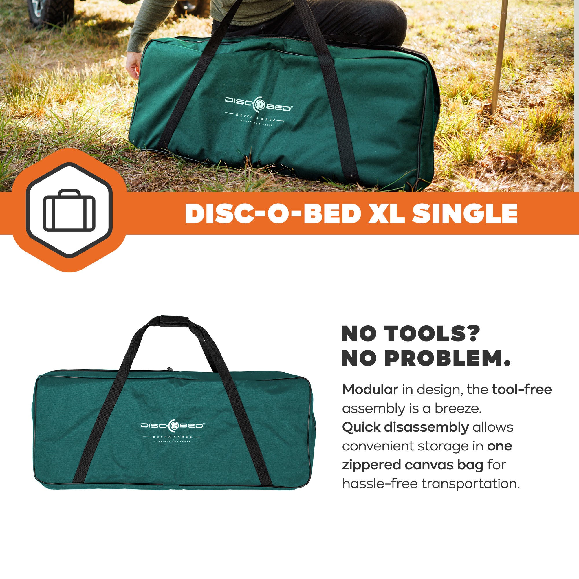 Disc-O-Bed Single Cot, Portable Sleep Solution for Tents & Cabins, Green, XL