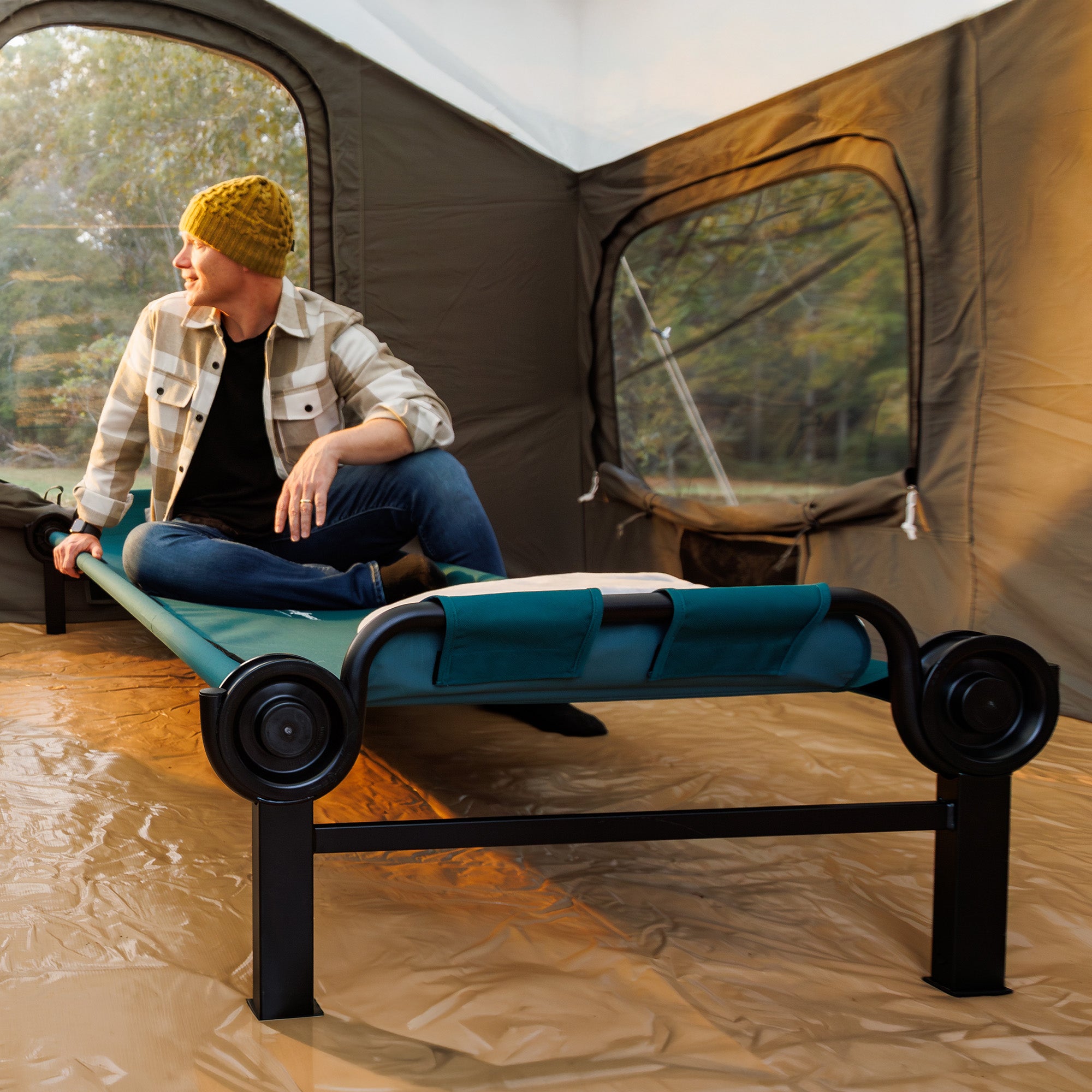 Disc-O-Bed Single Cot, Portable Sleep Solution for Tents & Cabins, Green, XL