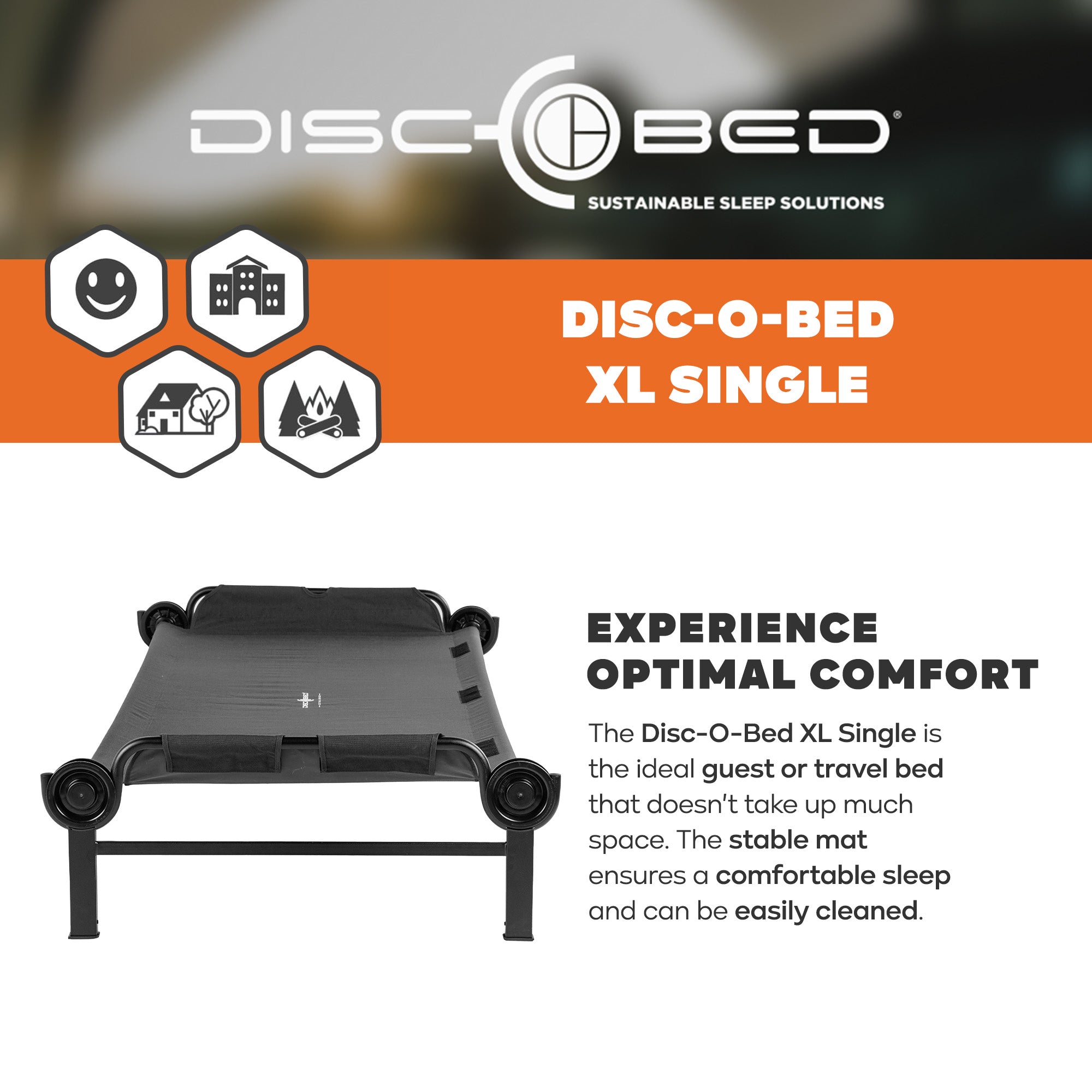 Disc-O-Bed Single Cot, Portable Sleep Solution for Tents & Cabins, Black, XL - VMInnovations